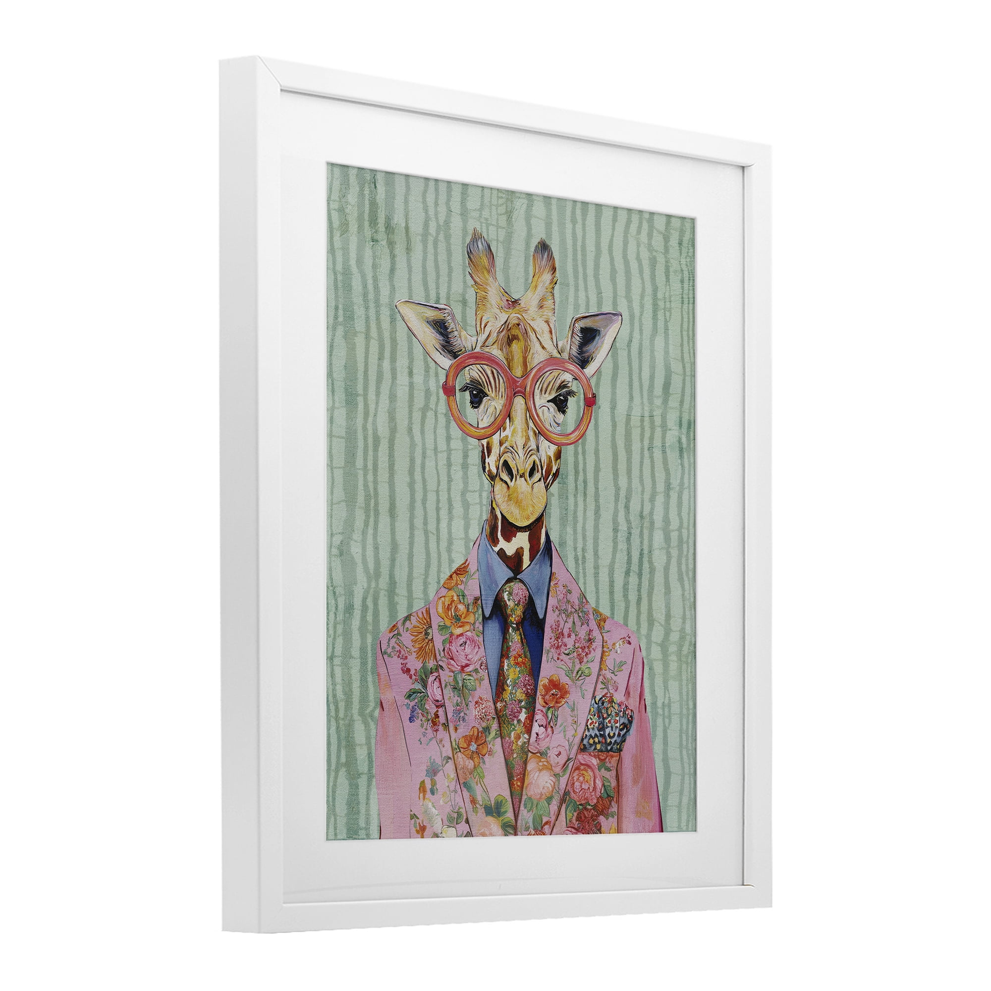 Stupell Industries Tall Stylish Giraffe White Framed Print Under Glass, design by Svetlana Aleynikova