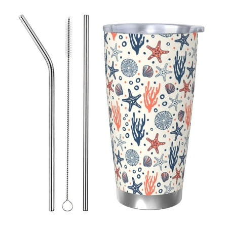 

Fuzoiu Starfish Shell Print 20oz Tumbler Stainless Steel Vacuum Insulated Car Cup Insulated Coffee Mug Travel Mug with Lid Thermal Cup for Outdoor-Straw Three-piece Set