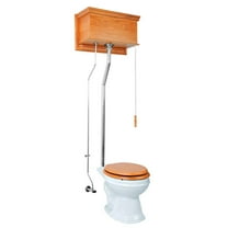 Light Oak 74" Adjustable High Tank Pull Chain Toilet, White Porcelain Round Bowl Renovator's Supply