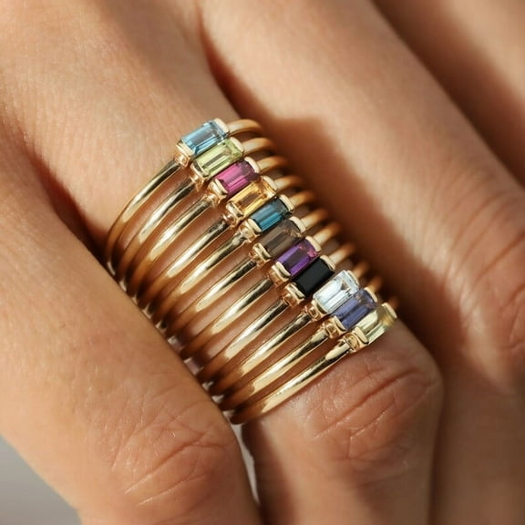 Baguette Birthstone Ring / Personalized Gift / 14k Gold Plated silver Baguette Gemstone Ring / Minimalist Birthstone Ring for Women / Gift for Mom