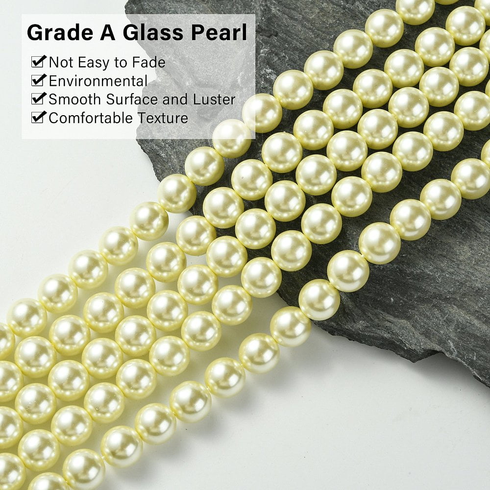 Grade A Glass Pearl Beads Pearlized Round Beige 10mm Hole: 0.7~1.1mm 40pcs/Strand 16''(40.64cm)
