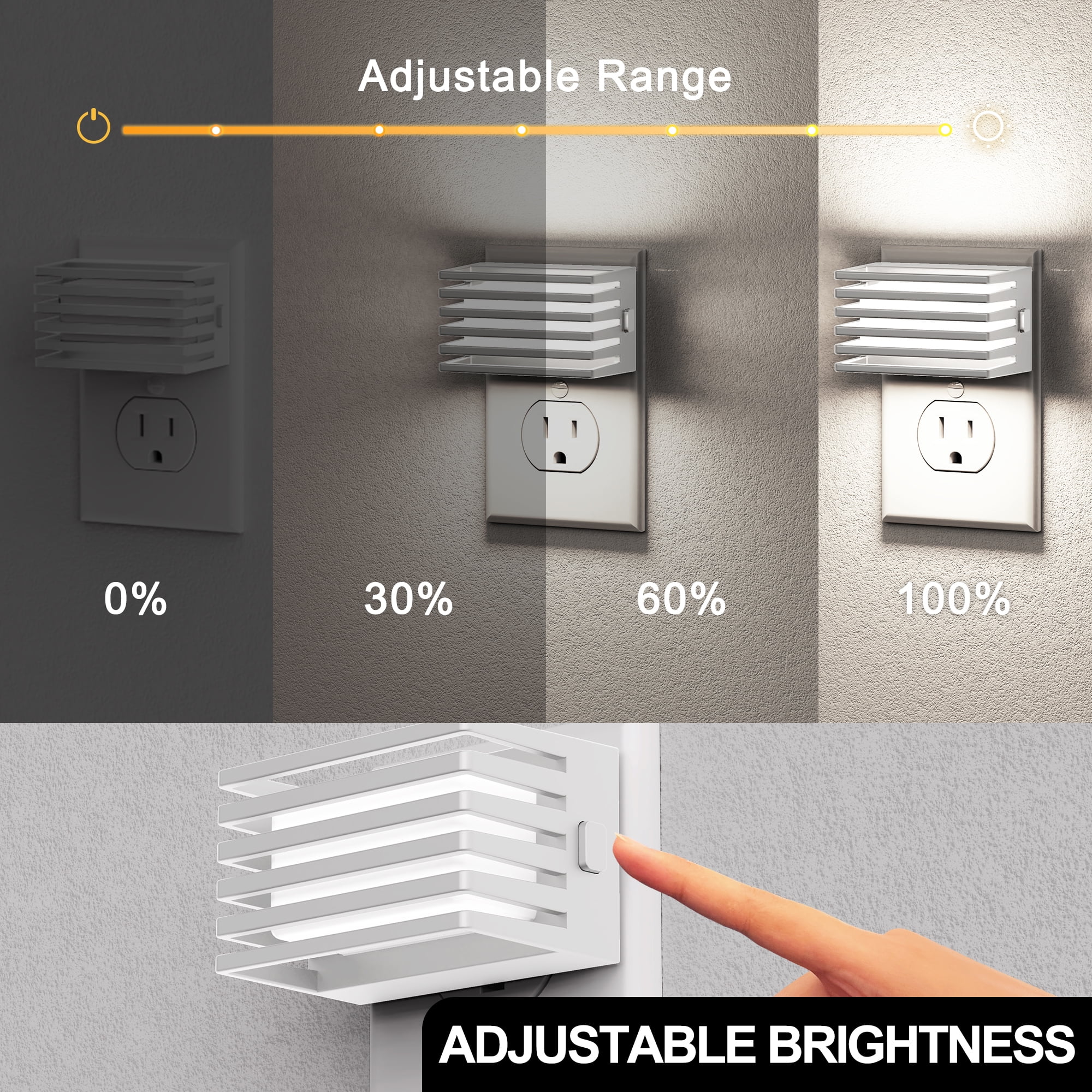 Set of 2 White Dimmable 5000K LED Night Lights with Automatic Light Sensor