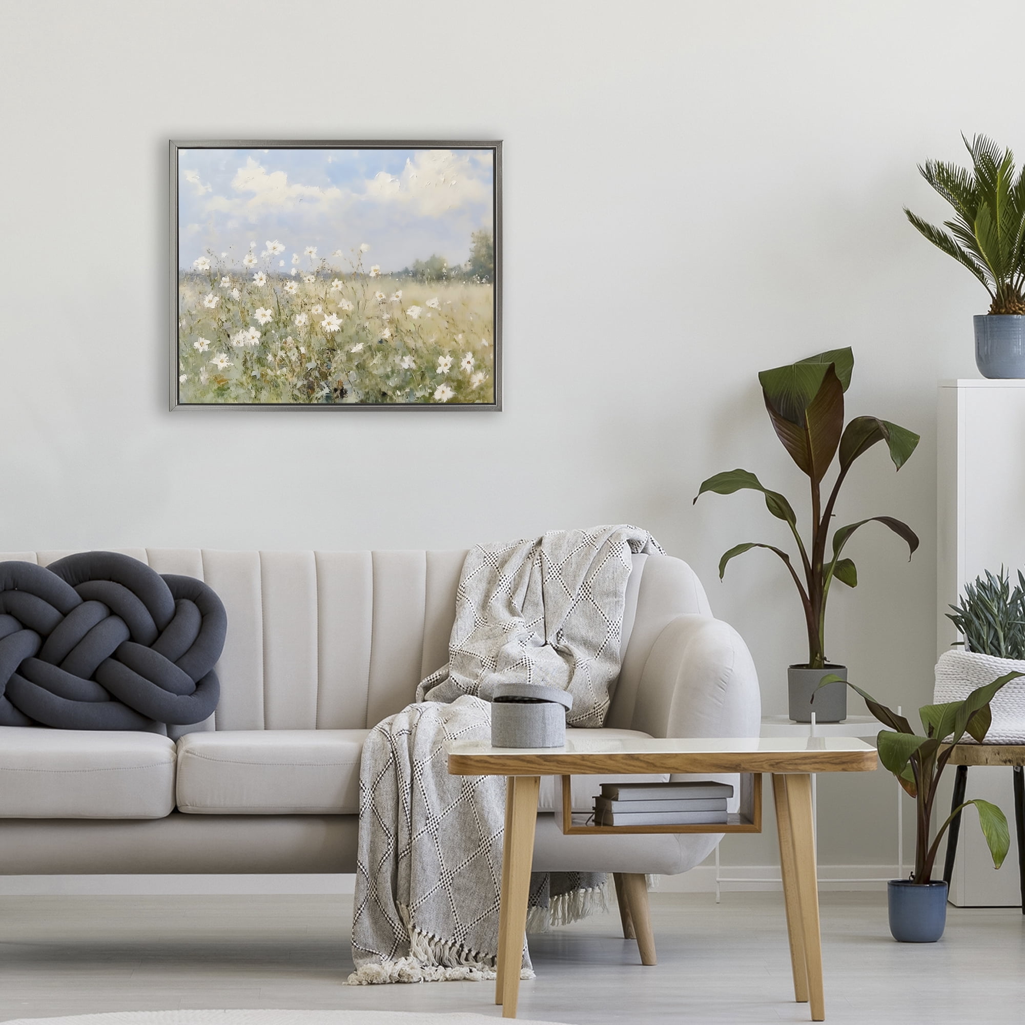 Stupell Industries Neutral Wildflower Field in Bloom Gray Framed Floater Canvas Wall Art, design by LSR Design Studio