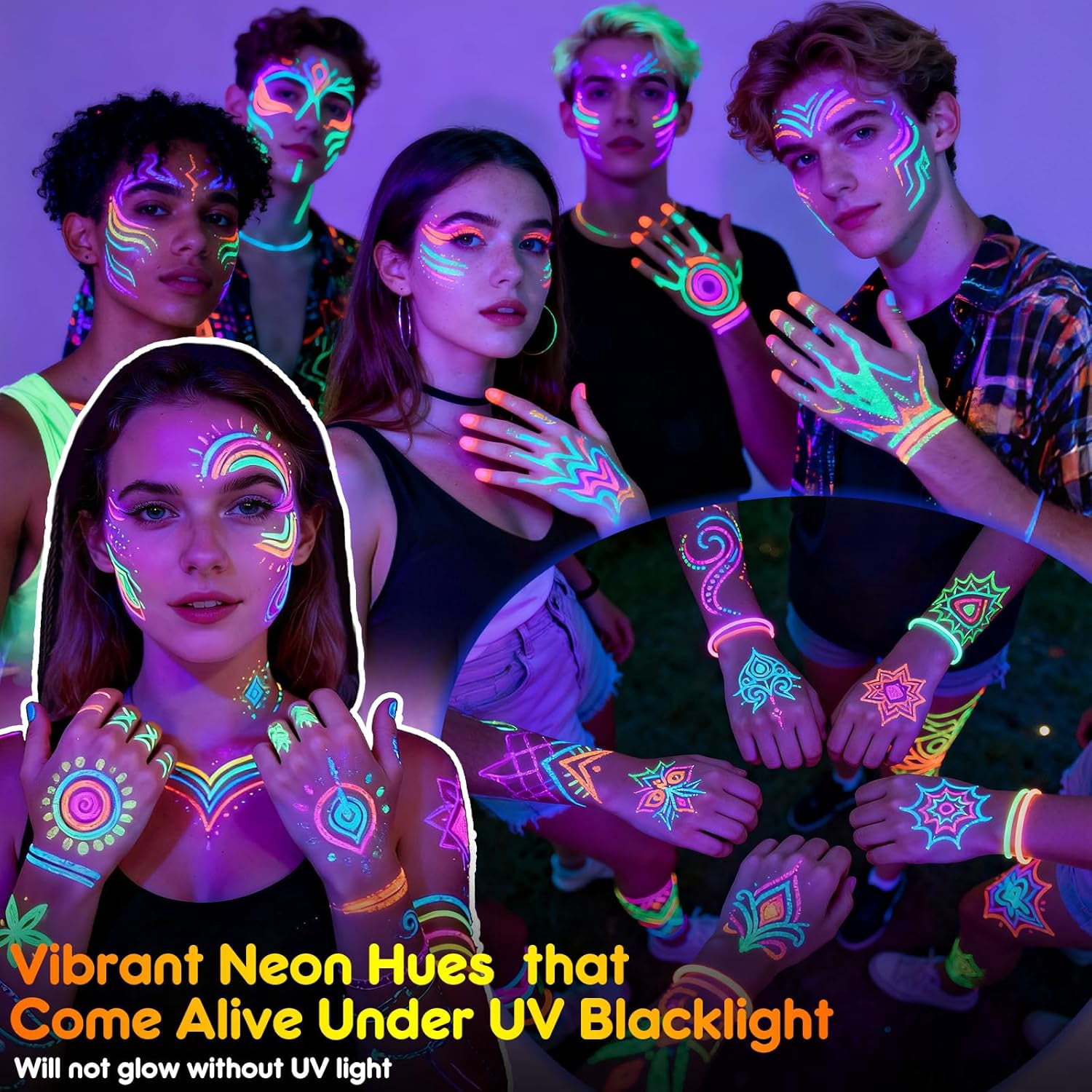 UV Neon Face Paint Markers 8/18 Colors, Glow in the Dark Body Paint Pens for Skin, Washable Temporary Tattoo Markers for Halloween Party Cosplay