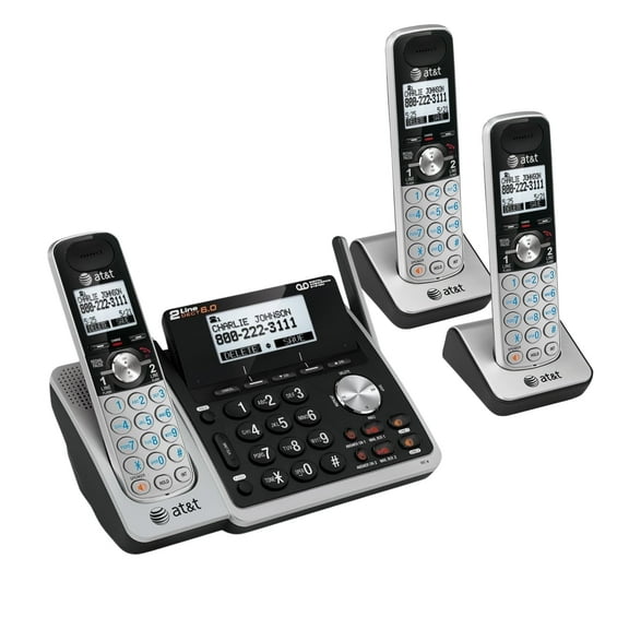 AT&T TL88102 DECT 6.0 2-Line 3-Handset Cordless Phone System with Digital Answering