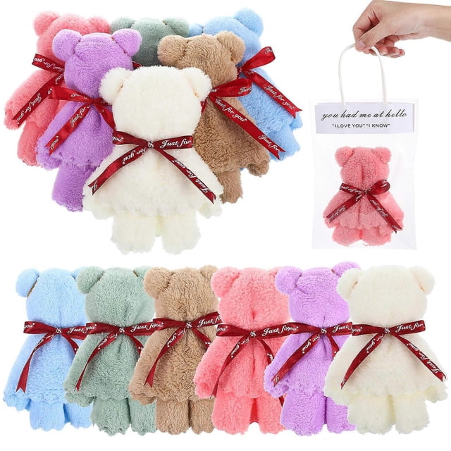Bear Shaped Towels Coral Fleece for Party Birthday Wedding Assorted Color Face Towel 12Pcs