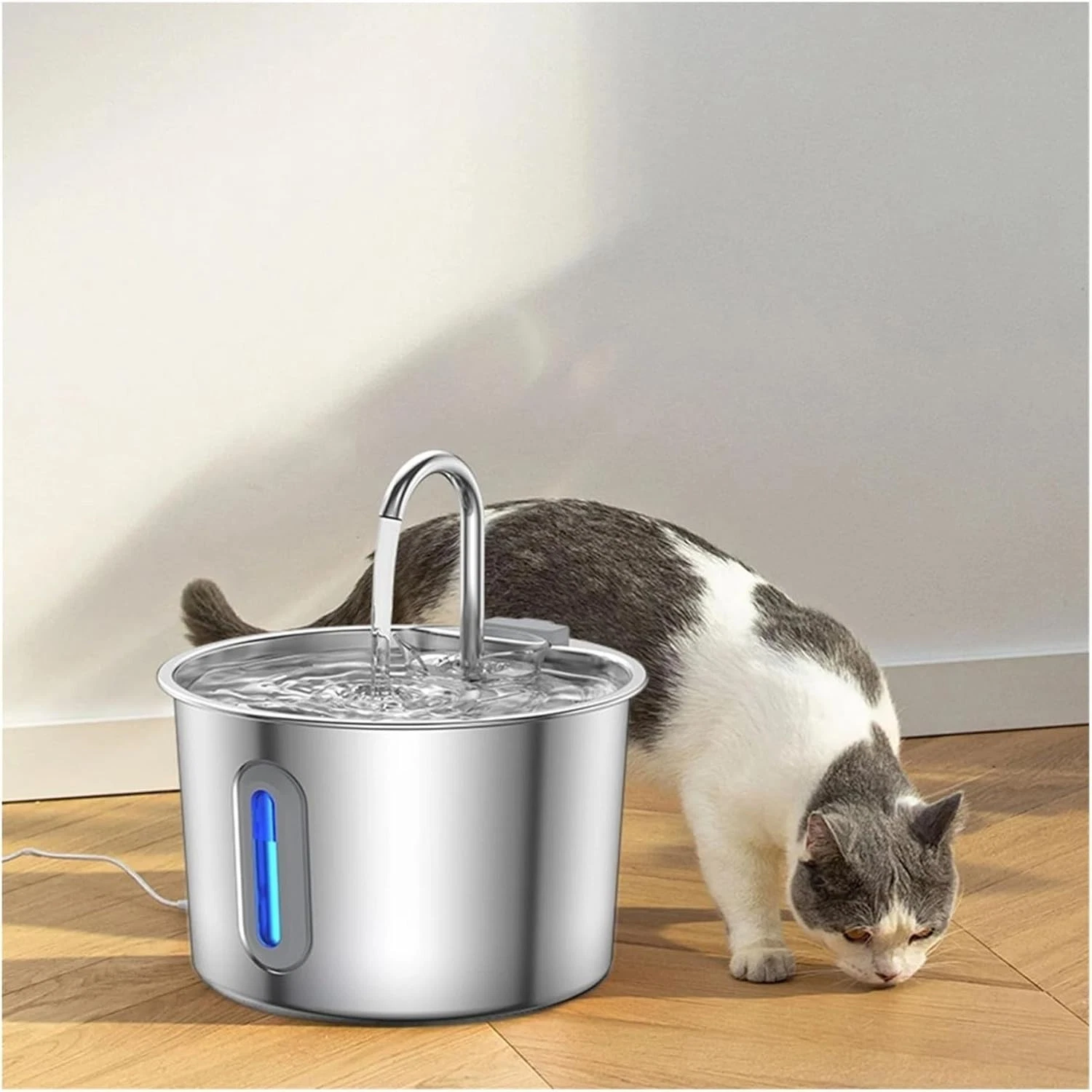 DFS Stainless Steel Automatic Pet Water Fountain, 2.2L/ 75oz Pet Dog Stainless Steel Water Dispenser Includes 2 Replacement Filters & Sponges for Cats & Dogs