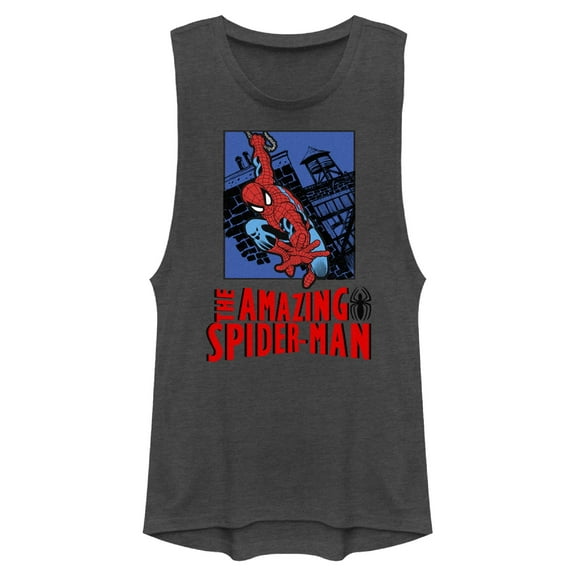 Juniors Marvel: Spider-Man Action Pose Logo Festival Muscle Tee