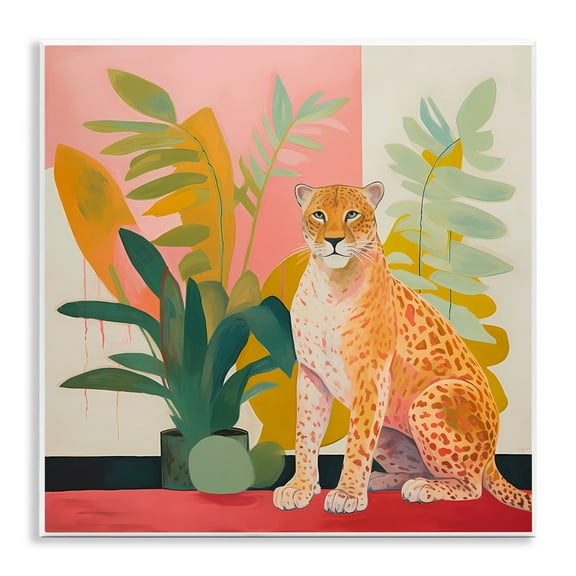 Stupell Industries Leopard Sitting with Plants Animals & Insects Painting Unframed Art Print Wall Art, 12 x 12