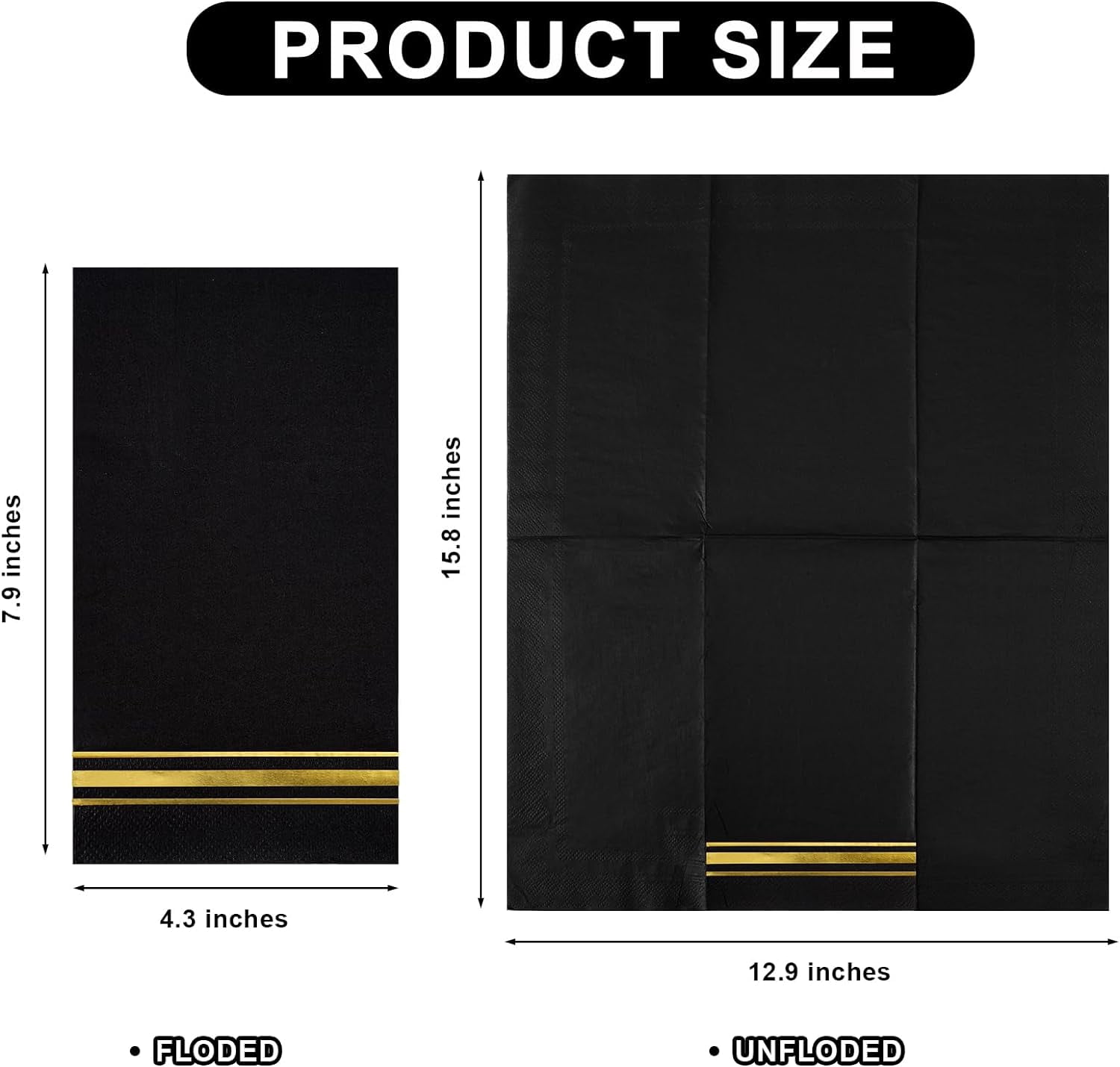 100pcs 3-Ply Black and Gold Paper Napkins, Black Elegant Dinner Napkins, Gold Foil Guest Napkins Disposable Hand Towels for Bathroom Wedding Anniversary Birthday Holiday Party