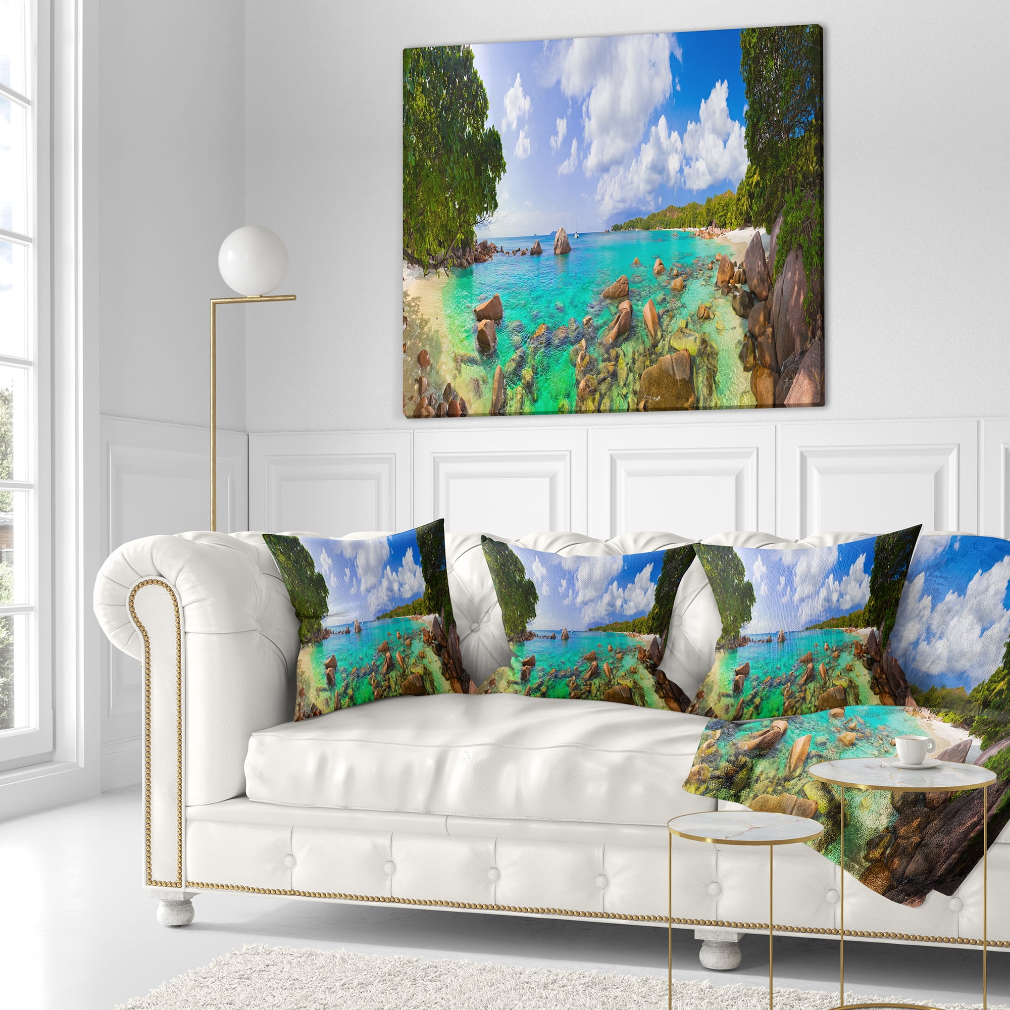 Designart Beach Anse Lazio at Seychelles - Landscape Photography Throw Pillow - 16x16