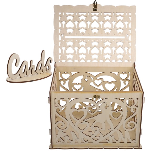 GOOHOCHY Wedding Card Box Wooden Beige Heart Shaped 1Pcs 11.79X9.04X8.65in