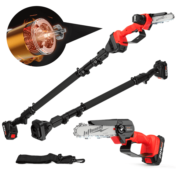 2-in-1 Cordless Pole Saw, 6-inch Mini Chainsaw & Cordless Pole Saw with Retractable Extension Rod Max Length 7 Feet, 20V 4.0Ah Battery and Charger