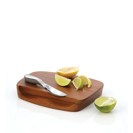 Nambe Blend Wood Bar Board with Knife  Silver