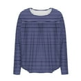 thumbnail image 5 of HomeDM Women's Plus Size Tops Long Sleeve Striped Shirts for Women Fall Round Neck Loose Fit Pullover Tops - Blue/5XL, 5 of 6