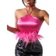 thumbnail image 2 of SAYOO, chaleco de plumas para mujer, sin mangas, con cordones, cuello Halter, espalda descubierta, retales de plumas, Tops de verano para fiesta de Club SAYOO  moda, 2 of 6