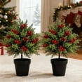 thumbnail image 4 of Artificial Norfolk Christmas Topiary Ball Trees with Red Berries, 18.11 inch Christmas Topiary Outdoor Pine Trees, Artificial Urn Filler Porch Decor, Evergreen Shrubs Bushes Plants with Ground Spike, 4 of 7