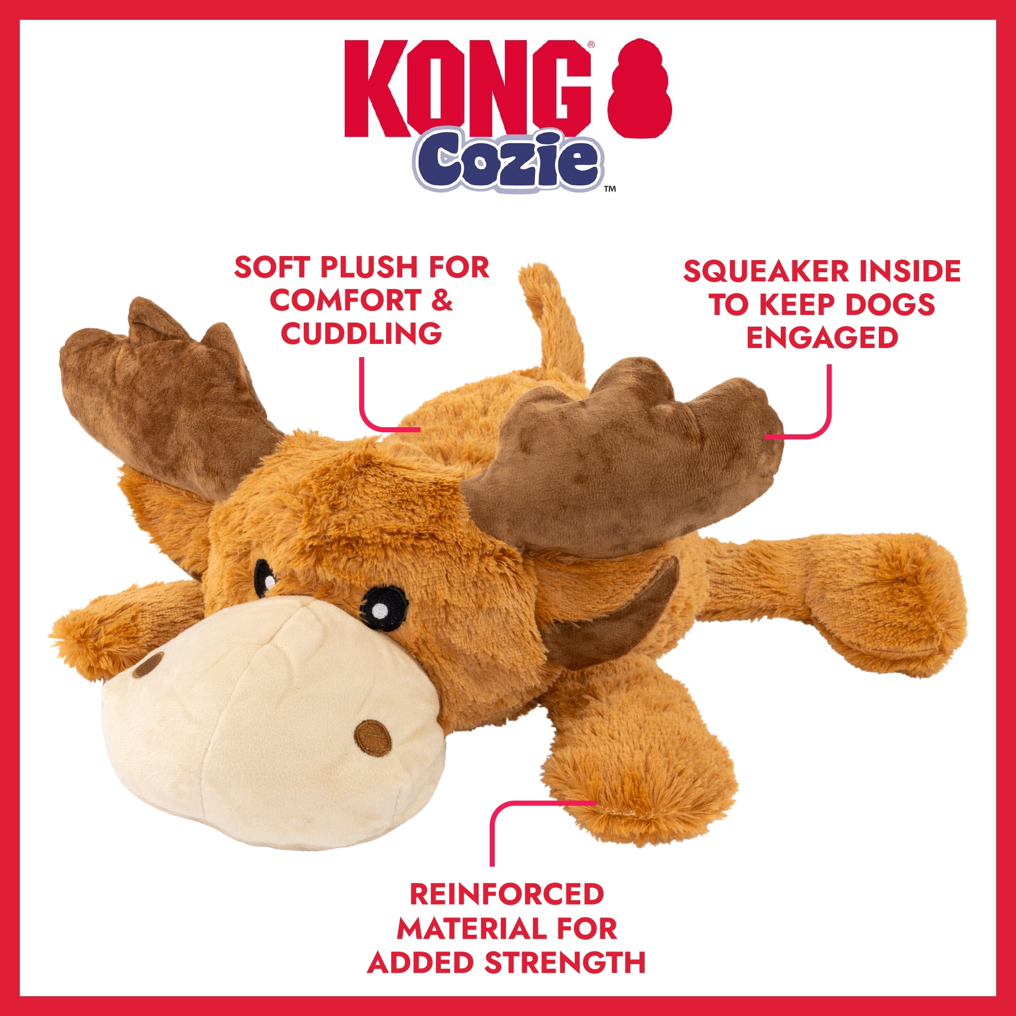 KONG® Cozie™ Plush Dog Toy with Squeaker, Marvin the Moose, Jumbo Extra Large