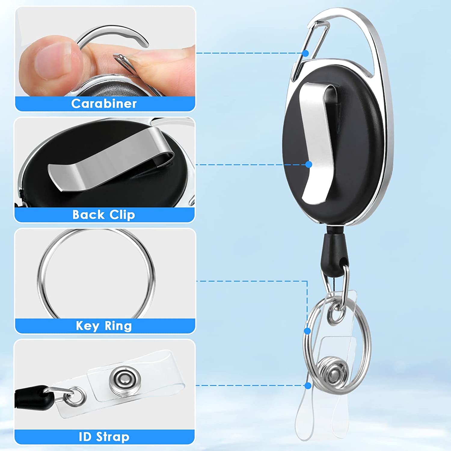 Black Heavy Duty Retractable Badge Holder Reel With Belt Clip Key Ring And  Waterproof Vertical Id Card Holders For Name Card Id Card#d177664