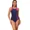 navy blue&red, variant on Beautyin Women One-piece Sports Swimwear Colorblock Front Zipper Design Quick Dry Swimsuit Racerback Sewn-in Bra Bathing Suit