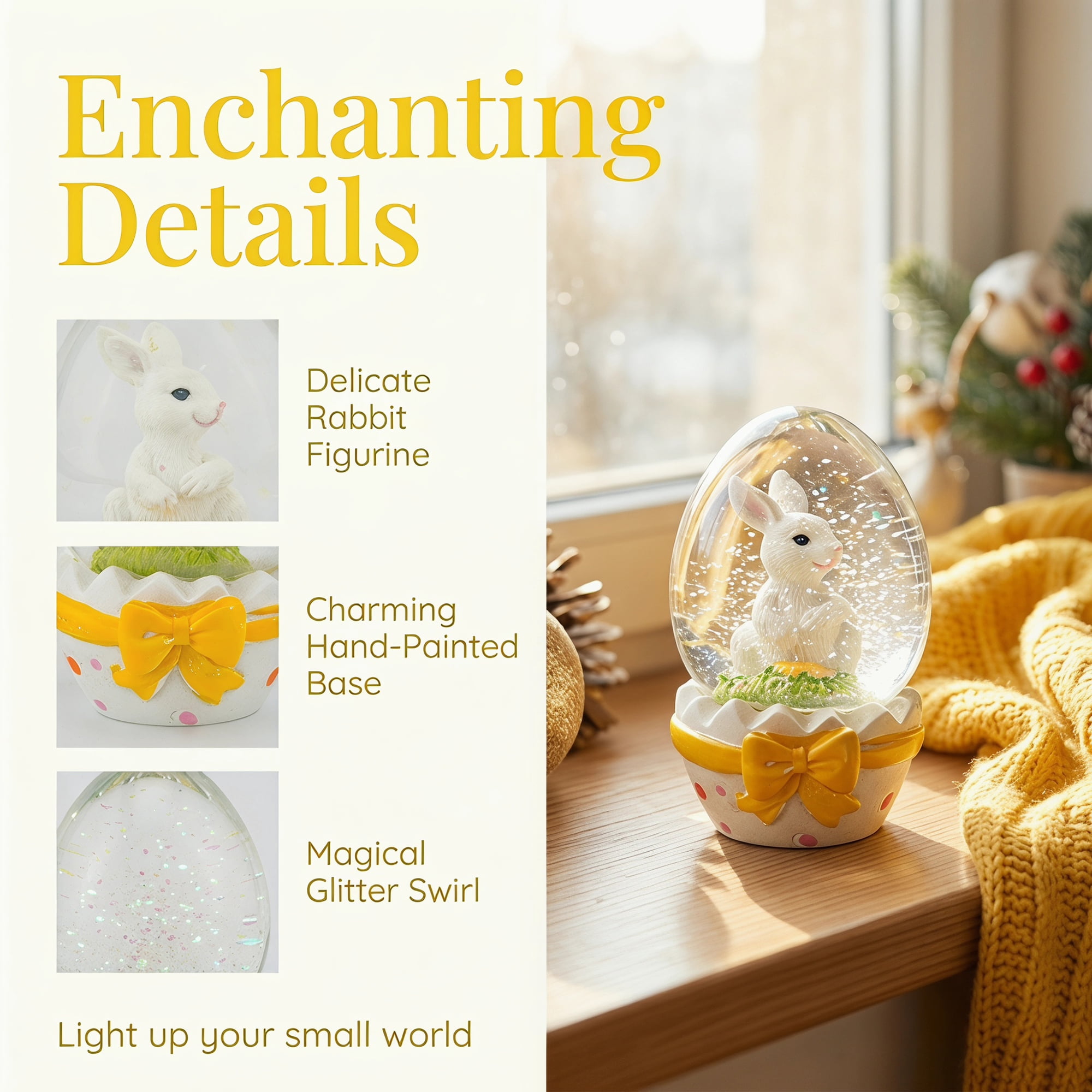 Unique Bargains Light Up Crystal Ball Snow Globe LED White Yellow 1.6" x 1.6" x 2.9"