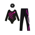 thumbnail image 3 of Haitryli Kids Girls Rhinestones Metallic Gymnastics Leotard Outfits Long Sleeve Jumpsuits with Legging Hairband Hot Pink 6, 3 of 7