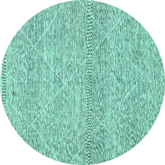 Ahgly Company Machine Washable Indoor Round Abstract Turquoise Blue Modern Area Rugs, 7' Round