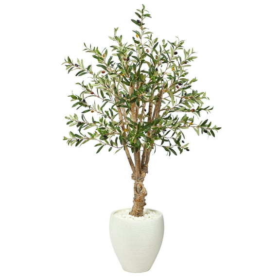 Nearly Natural 53" Olive Artificial Tree in White Planter
