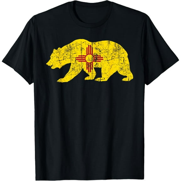 USA State New Mexico Flag Bear Red Zia Sun Symbol T-Shirt Tops Tee