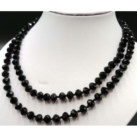 K-KED Long 38'' 5x8mm Faceted AB Multicolor Crystal Gemstone Rondelle Beads Necklace-Black
