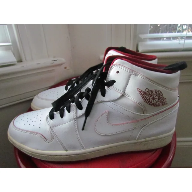 Ni - ke Ni - ke AIR JORDAN 1 RETRO MID WHITE UNIVERSITY RED MEN'S BASKETBALL SHOES SIZE 11