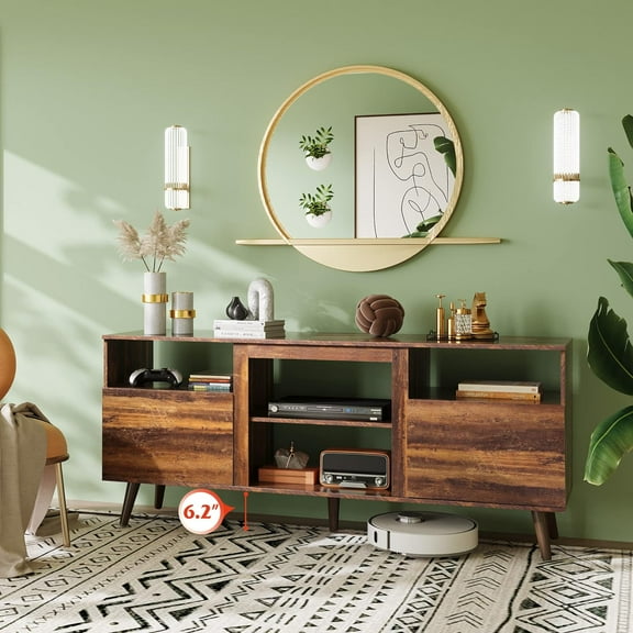 AEGFKD TV Stand for 65 Inch TV, 58 inch Entertainment Center with 2 Storage Cabinets, Media Console for Living Room, Bedroom and Office, Retro Brown