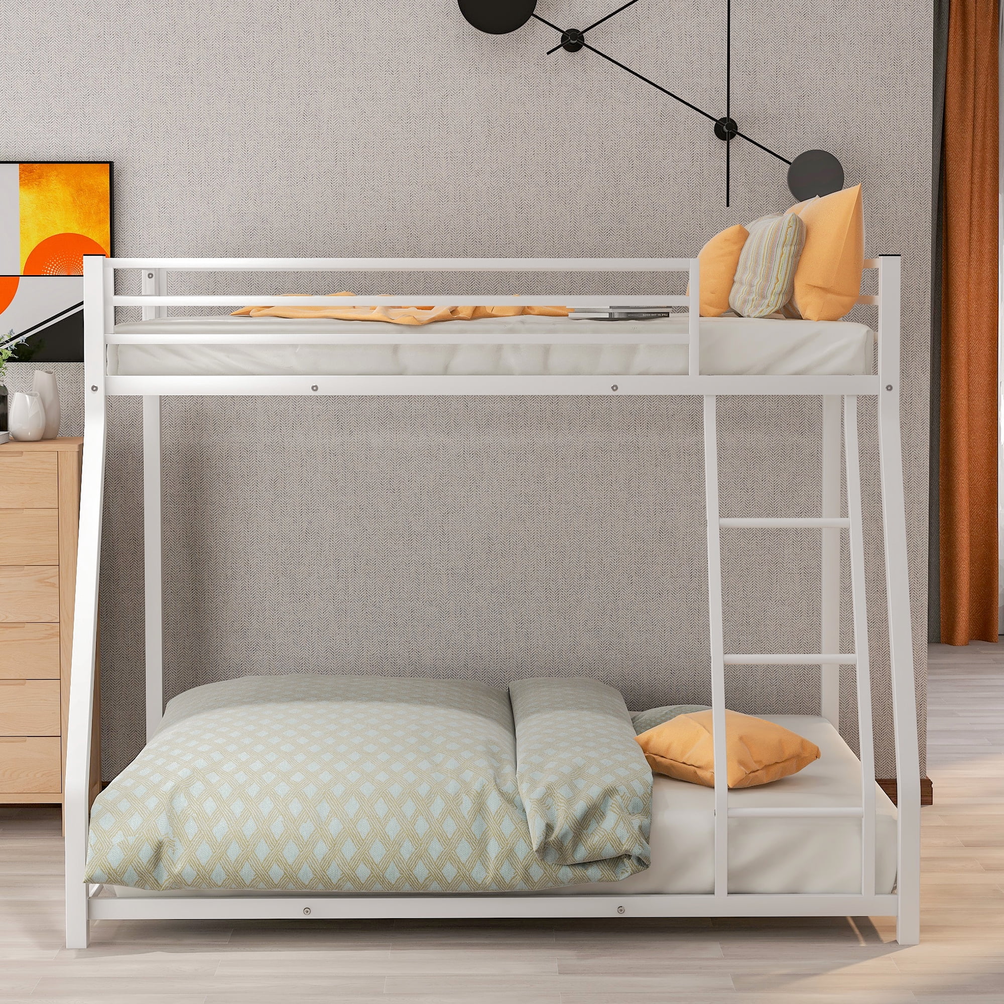 Euroco Metal Twin over Full Bunk Bed with Trundle, White