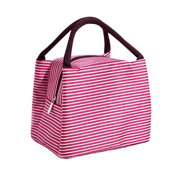 Monstrate Fiambrera con aislamiento portátil, bolsa impermeable a rayas de gran capacidad, bolsa gruesa para Picnic Bento Almacenamiento y organización del hogar Rosa roja Monstrate HA000442-02B