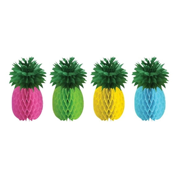 Amscan Summer Pineapple Honeycomb Centerpieces, 12" x 5", Multicolor, Pack Of 8 Centerpieces