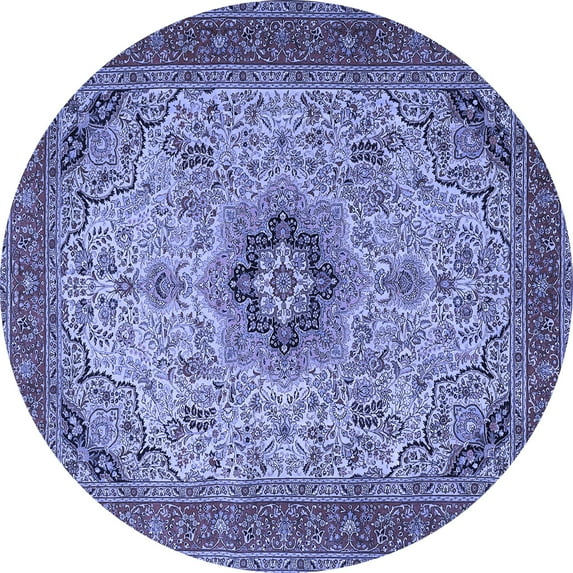 Ahgly Company Machine Washable Indoor Round Medallion Blue Traditional Area Rugs, 6' Round