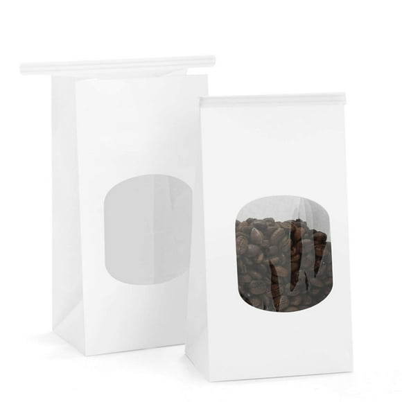 BagDream Bakery Bags with Window Kraft Paper Bags 100Pcs 3.54x2.36x6.7 Inches Tin Tie Tab Lock Bags White Window Bags Coffee Bags Cookie Bags Treat Bags Popcorn Bags