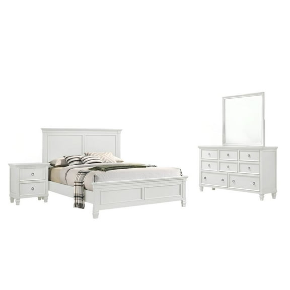 New Classic Tamarack 4-Piece Wood Cal King Bedroom Set with Nightstand in White