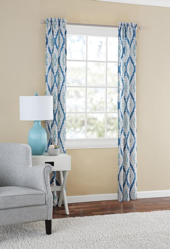 (2 pack) Mainstays Blackout Curtain Panel Pair, Set of 2, Ikat Blue, 30"W x 95"L