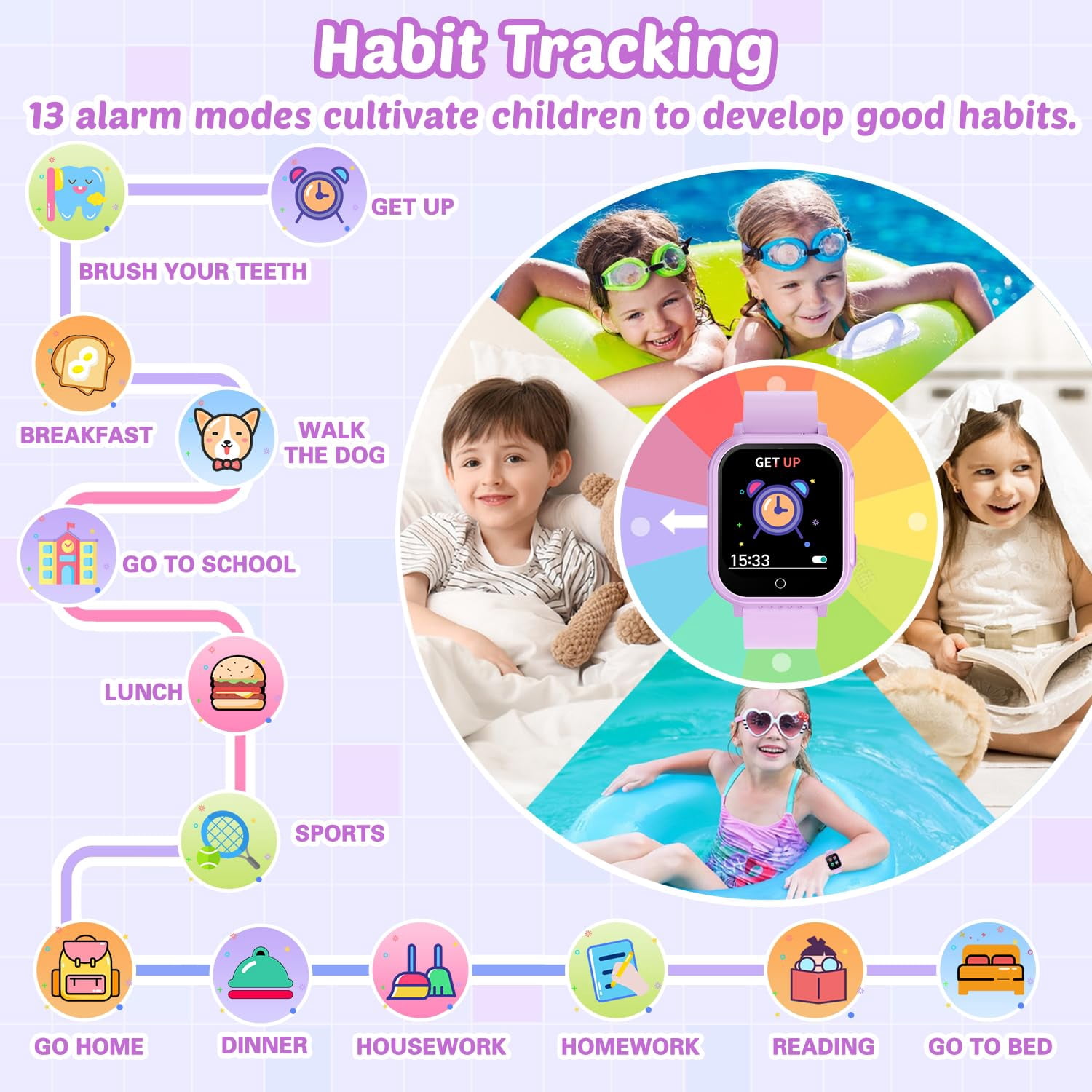 Kids Waterproof Smart Watch Gift for Girls Age 5-12, 32 Games HD Touchscreen Kids Watch with Dual Camera Video Music Player Pedometer Flashlight 12/24 hr Toys Birthday Gifts for Girls Ages 6 7 8 9