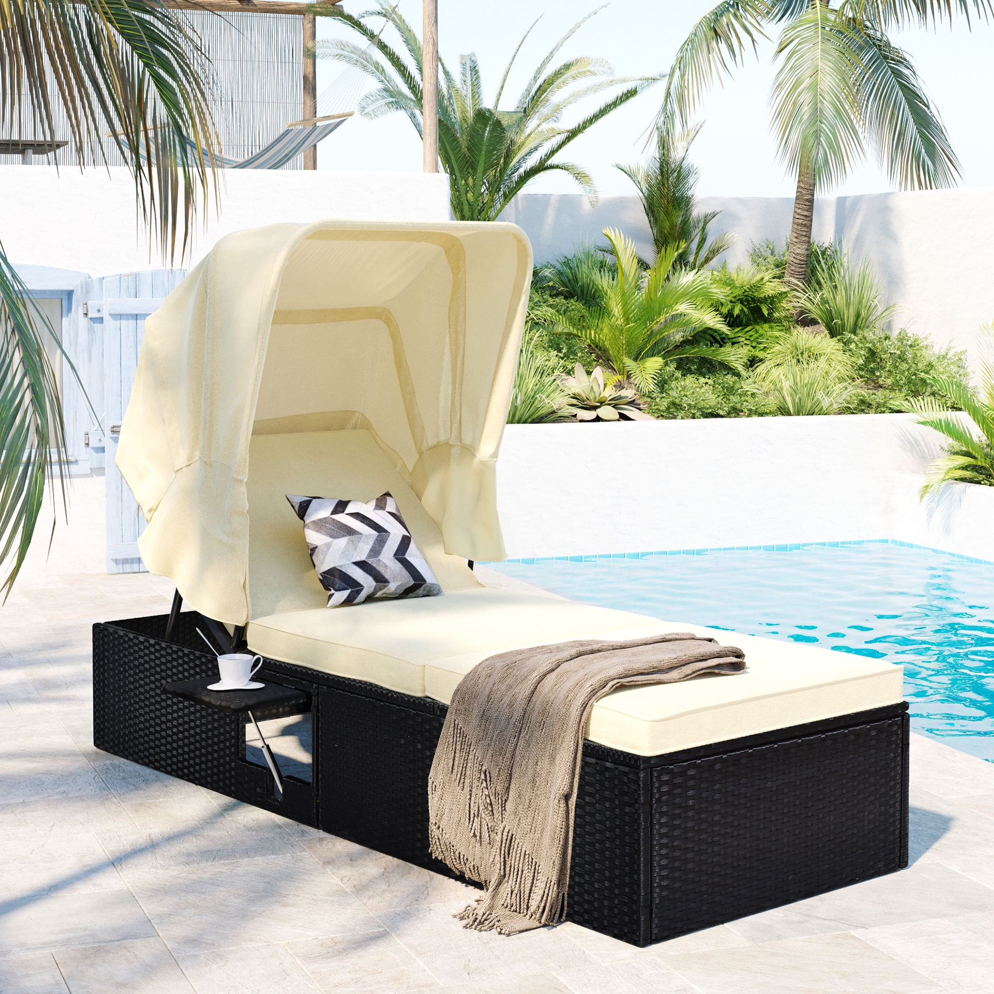 Rattan Garden Double Bed Lounger Brown Waterproof Sofa Sunlounger Recliner Patio Terrace Sunbed