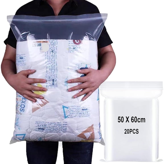 20 Pcs Clear Clothing Storage Bag Zip Seal Lock Bags 6 Gallon 20" x 24" Reclosable Jumbo for Clothes Travel Moving Large Reusable