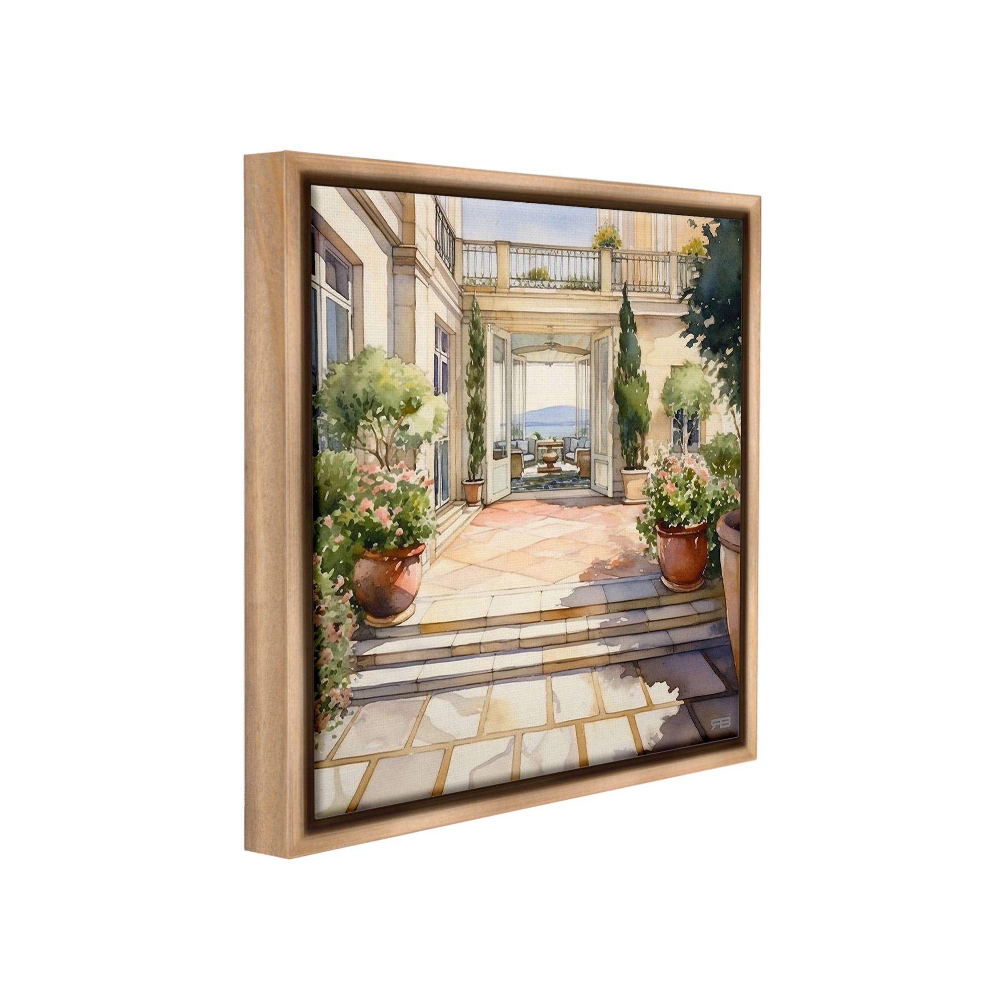 Stupell Industries European Villa Architecture Botanical & Floral Painting Brown Floater Framed Canvas Art Print Wall Art, 18 x 18