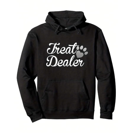 Men Funny Dog Owner Hoodie Treat Dealer Graphic Sweatshirt With Paw Prints Soft Hooded Pullover For Dog Lovers BirthdayHoliday Gift For Pet Owners Black Casual Sweater With Front Pockets Men Size S-3