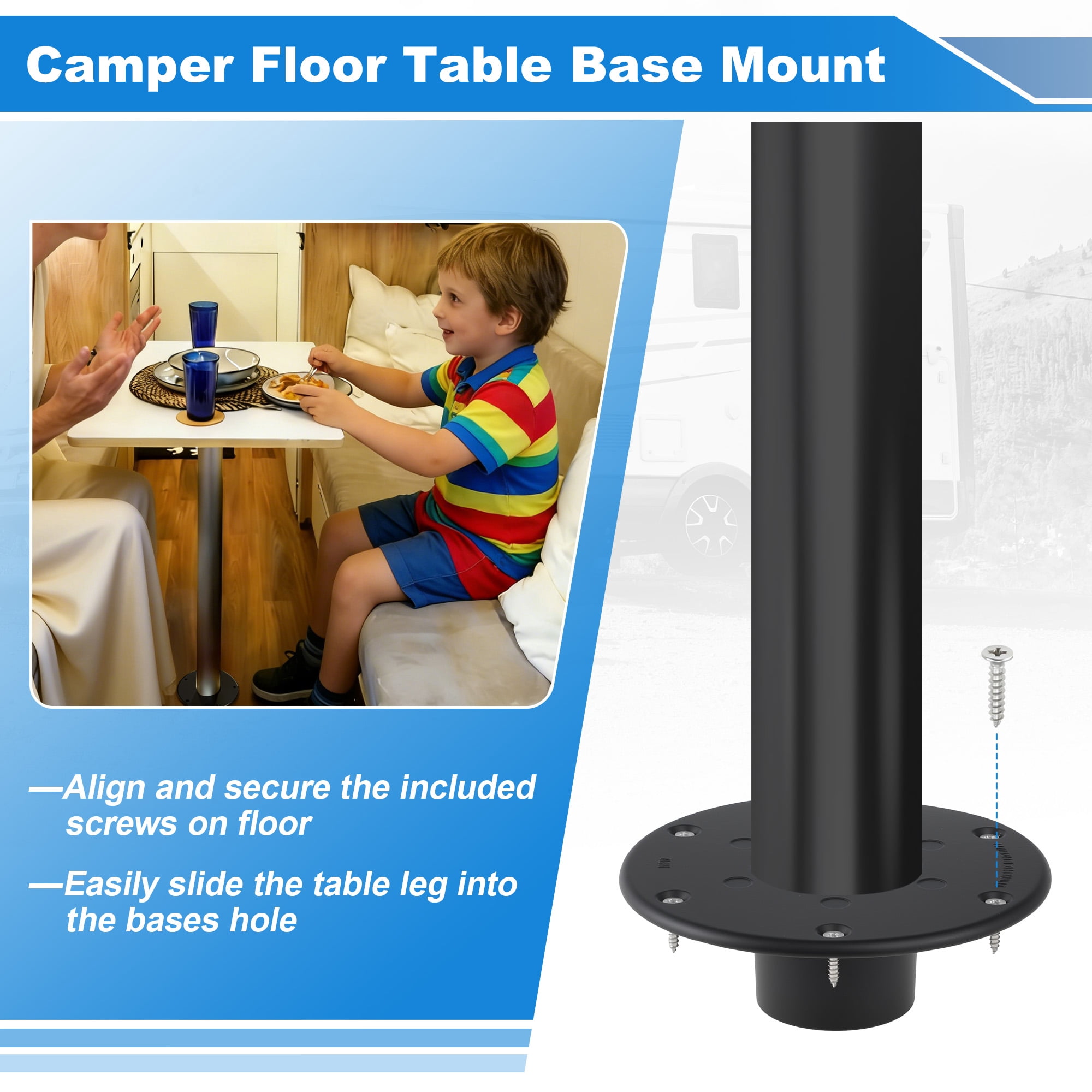 RV Table Base Flush Mount Aluminum Camper Table Leg Base Mounting W/6 Holes