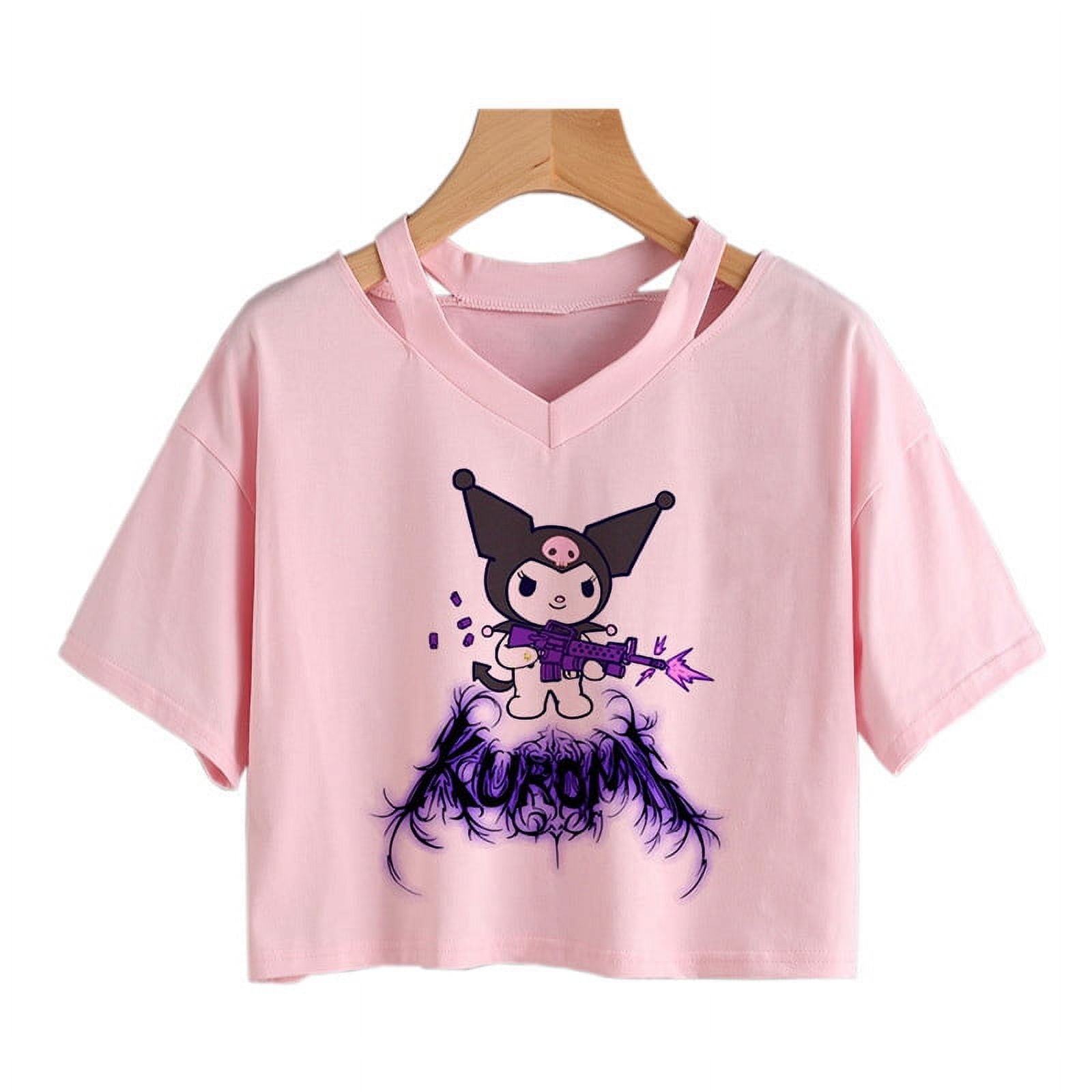 ★★Adairs★★ Kuromi Crop Baby Tee Pink JH0570 Streetwear Crop Top Kuromi Top Tee Cartoon T Shirt Cropped