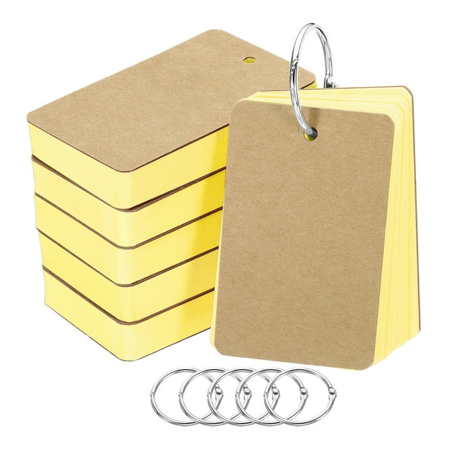 Unique Bargains 3.5' x 2' Blank Flash Cards with Rings Study Cards Index Cards Note Card Pre Hole Punched, Yellow 300 Pack