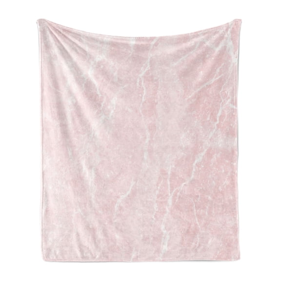 Marble Print Soft Flannel Fleece Throw Blanket, Murky Gemstone Scratches Natural Beauty Mineral Crystal Shape Digital, Cozy Plush for Indoor and Outdoor Use, 60" x 80", Pale Pink White, by Ambesonne
