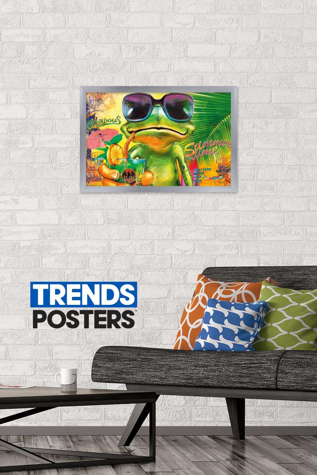 Summertime Frog Wall Poster, 14.725" x 22.375", Framed