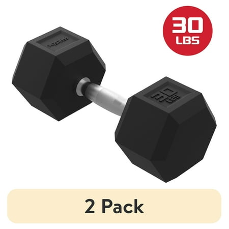 (2 pack) FitRx 30lbs Rubber Hex Dumbbell – Solid Steel Handle, Durable Rubber Coating, Anti-Roll Weight for Fitness, Single